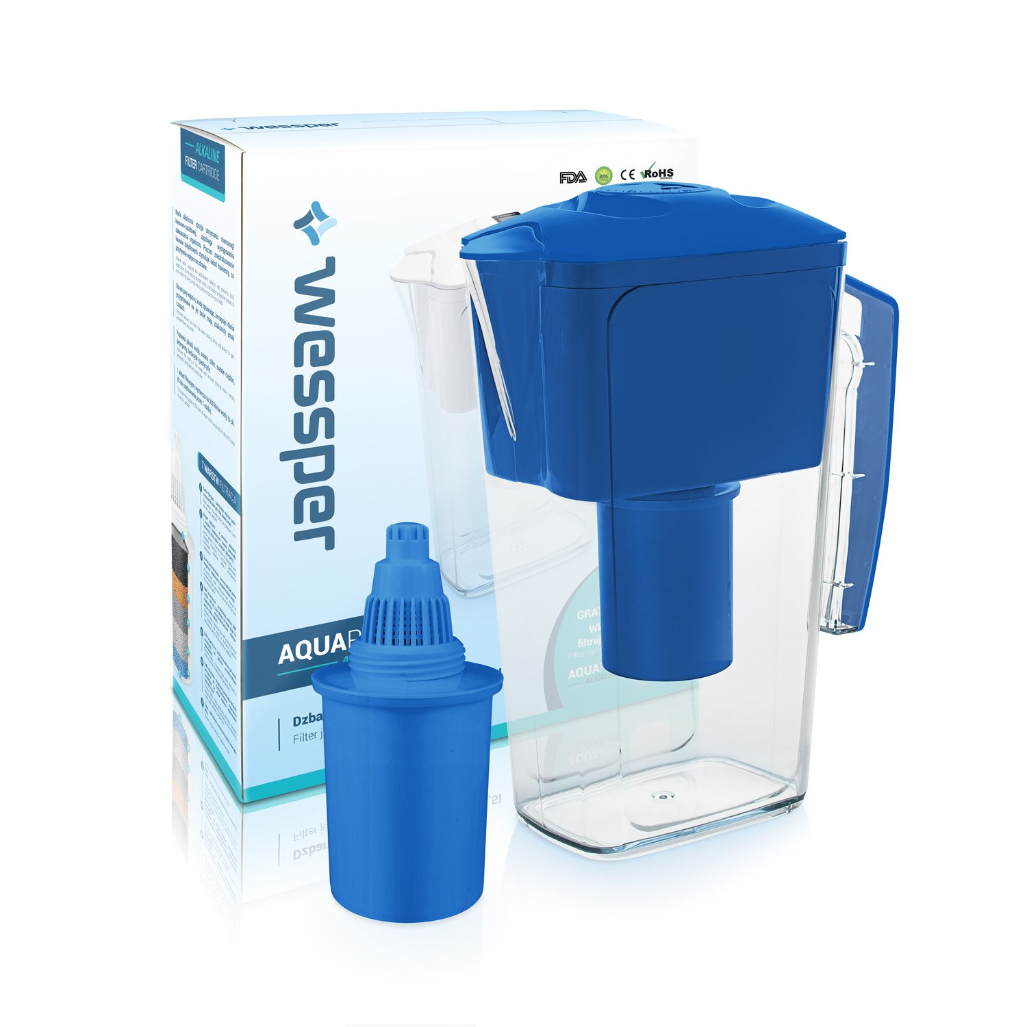 Wessper Caraffa filtrante per acqua alcalina, Acqua alcalina brocca (sostituzione per Brita Fill&Enjoy FUN) 2,5L - blu Prezzi offerta