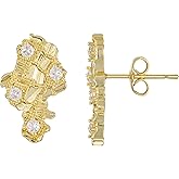 14K Gold Plated Rough Textured Cookie Nugget Earrings For Men And Women Cubic Zirconia Hip Hop CZ Africa Map Studs Earrings Unisex