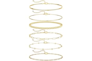 DEARMAY Gold Bracelets for Women Waterproof, 14K Gold Plated Jewelry Sets Trendy Thin Dainty Stackable Cuban Link Paperclip Chain Bracelet Pack Fashion Accessories Gifts for Womens