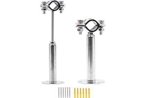 PEROMI 2 Pack Pipe Supports,304 Stainless Steel Wall Mount Ceiling Mount Pipe Bracket Clamp Ring Hanger with Screws for Pipe OD 15-19mm, Bracket Adjustable Height 100-200mm