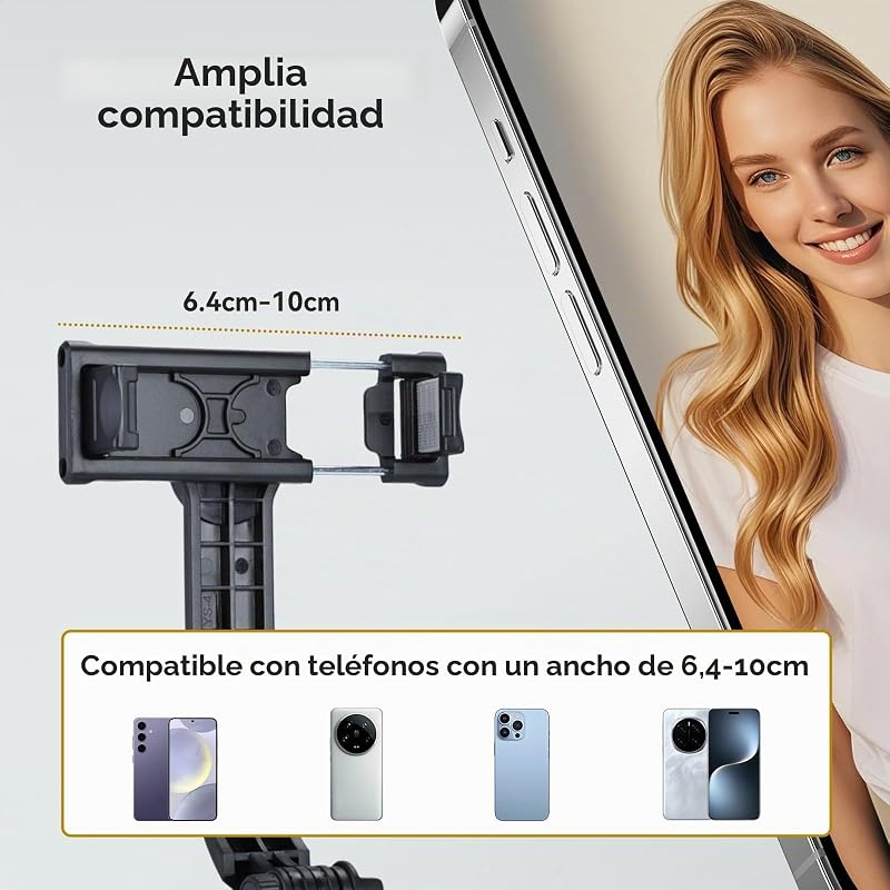 Tripé para selfies para telemóvel com 2 luzes, tripé móvel extra comprido de 116 cm com comando remoto destacável, compatível com a maioria dos iPhones, Samsung e telemóveis Android