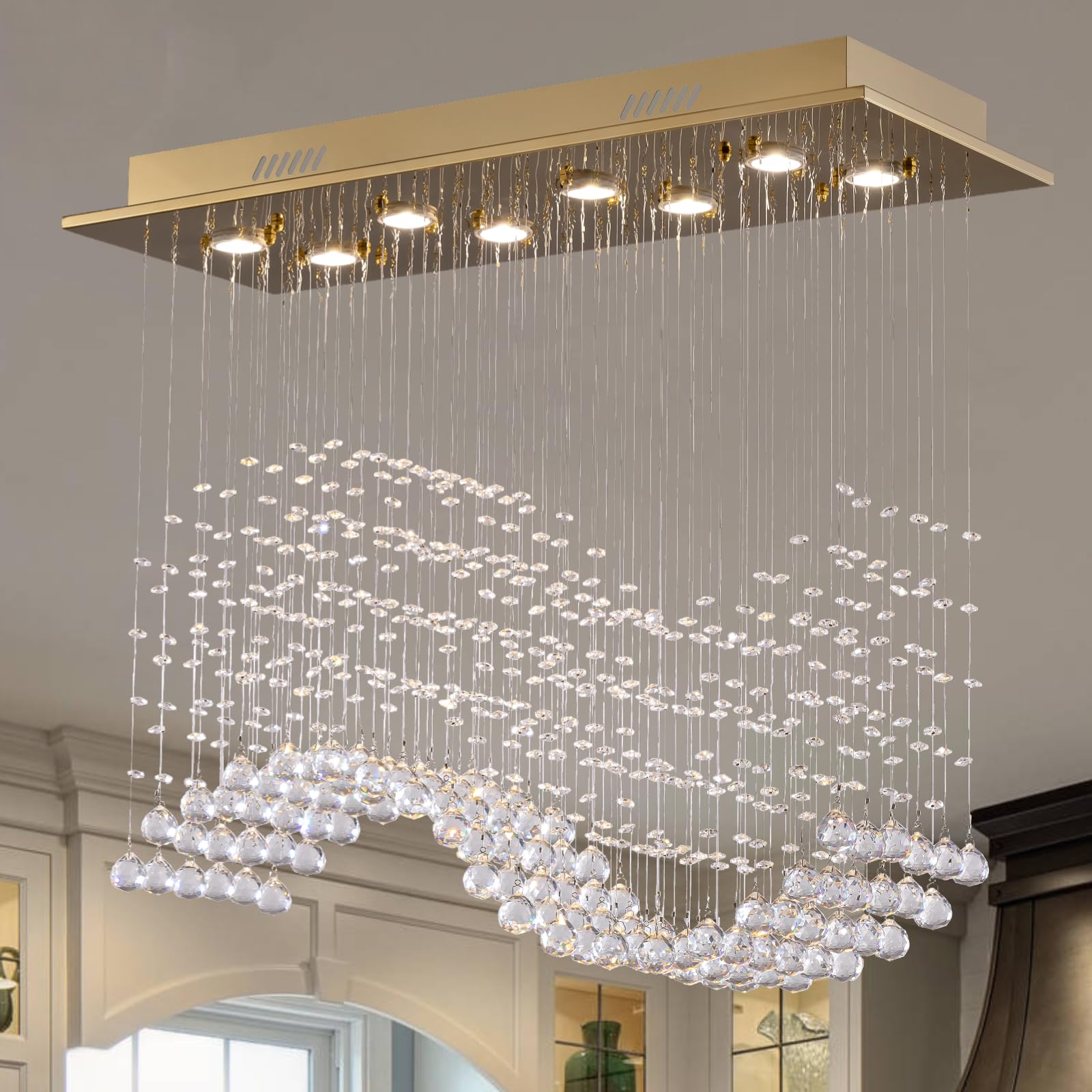Siljoy 8 Lights Rectangular Wave Crystal Chandelier