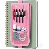 Oenothera Elastic Pen Holder for Notebook, Journal with Zipper Pocket | Pencil Pouch for Binder, Bible, Planners, Pen Pouch for Notebook, Book Pencil Holder Case with Mesh Bag & Pocket, Pink