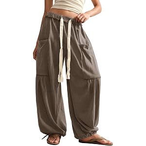 RoseSeek Women's Baggy Boho Harem Pants Wide Leg Sweatpants with Pockets | Drawstring Waist, Casual Trousers, Joggers