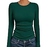 AUTOMET Women's Ribbed Long Sleeve Basic Top - Soft Stretch Crewneck Shirt for Work & Casual