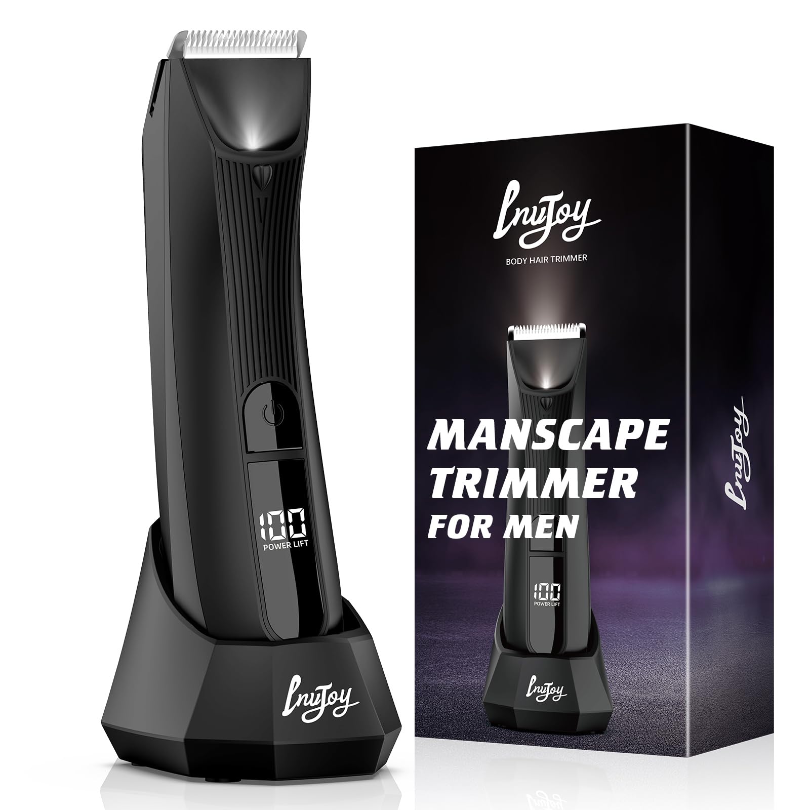 Photo 1 of INVJOY Manscape Body & Pubic Hair Trimmer for Men w/Light - No Nick, No Cut, Balls Trimmer - No Razor Burn Groin, Body Groomer Shaver, IPX7 Waterproof Electric Razor w/Recharge Dock, Gift for Men Dad