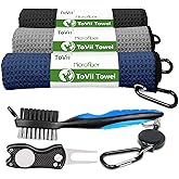 ToVii Golf Towel Microfiber Waffle Pattern Golf Towel | Brush Tool Kit with Club Groove Cleaner | Golf Divot Tool | Golf Acce