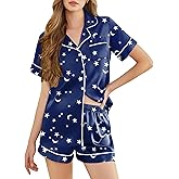 SHEFOTY Silk Pajamas for Women Short Sleeve Sleepwear Soft Button Down Loungewear 2 Piece Satin Pjs Shorts Set S-XXL