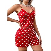 winkbay Women's Cute Heart Pajamas 2 Piece Deep V Neck Crop Cami Top and Mini Shorts Lounge Set Sleepwear