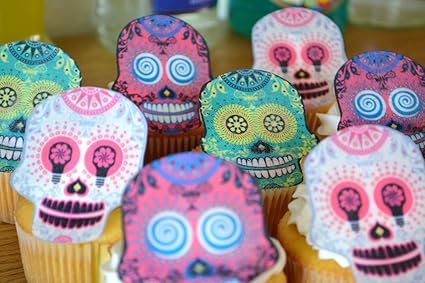 Amazon Com Edible Skulls Dia De Los Muertos Cupcake