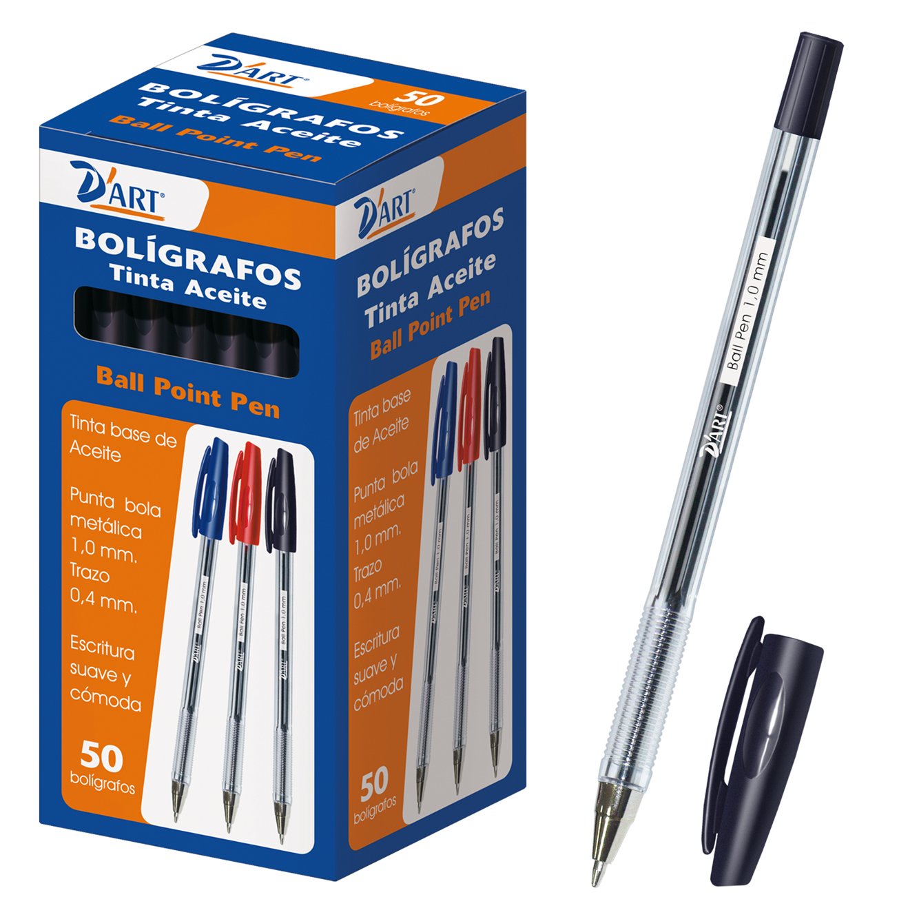 D 'Art 79411 Box of Pens, 1 mm, Pack of 50, Black