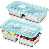 Blushtier 2 Pcs Stainless Steel Snack Containers, Grab and Go Snack Containers Reusable, Double Compartment Condiment with Lid Stainless Steel Food Storage for Classroom Travel and Outdoor Camping
