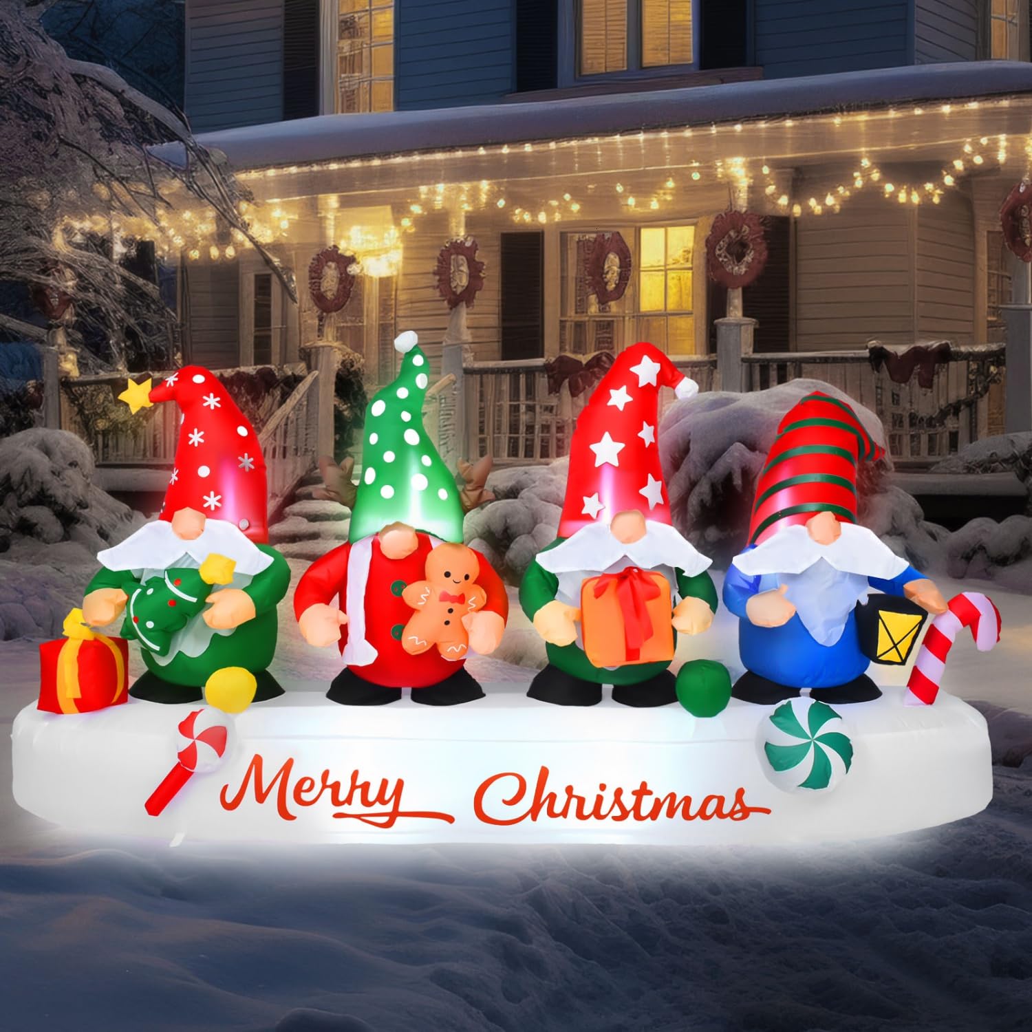 Photo 1 of ***(PARTS ONLY/ NON FUNCTIONAL)***Rocinha 8FT Merry Christmas Inflatable Outdoor Decoration, Gnome Inflatable Christmas Decorations Outside, Blow Up Christmas Decorations Outdoor Inflatables Gnome Xmas Decorations