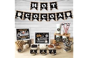 FHZYTG Hot Chocolate Bar Kit Hot Cocoa Banner Bar Kit Hot Chocolate Bar Supplies Sign Labels Cup Tags for Wintertime Holiday Christmas Baby It's Cold Outside Decorations New Year Party