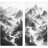Poytmtiy Landscape Hand Towels for Bathroom Mountains Rivers Black White Ink Art Bathroom Kitchen Towel Lightweight Breathable Face Towel for Gym Hotel Sport Decor 14"x28"