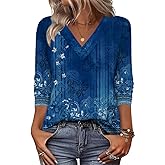 Zeagoo Women's Shirts Long Sleeve V Neck Tshirts Fall Boho Floral Blouses Business Casual Tops