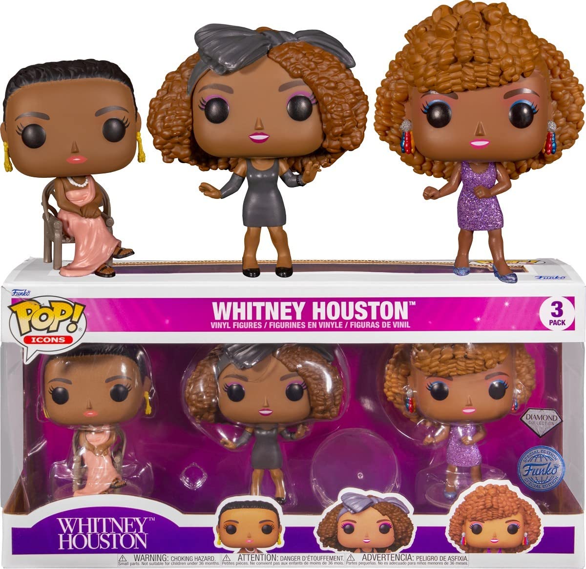 Funko Pop! Rocks: Whitney Houston (Diamond Glitter Special Edition) 3-Pack
