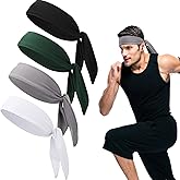 4 Pack Sports Tie Headbands for Men Women Karate Ninja Headband Tennis Head Tie Back Bandana Sweatbands Elastic Stretchy Adjustable Non Slip Hair Band for Basketball Running Athletic Exercise Workout