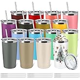 YOUKE OLA 16 Pack Stainless Steel Tumbler Bulk 20oz Insulated Vacuum Travel Mug Powder Coated Coffee Mug Gift for Wine Cocktails Hot Cold Drinks, Assorted Colors