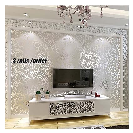 Moderna Carta Da Parati Damascata Con Motivo A Foglie Di