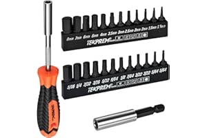 TEKPREM 24-Piece Metric & SAE Hex Bit Set with Magnetic 1/4" Screwdriver Bit Driver, Allen Wrench Drill Bits, Rubber Strip, and Storage Box