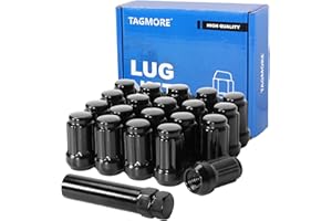 TAGMORE 20pcs M12x1.5 Spline Lug Nuts - Compatible with 1998-2022 Honda Accord/CRV, 1983-2020 Toyota Camry, 1996-2013 RAV4, One-Piece Design Factory Wheel Lug Nut Set with Socket Key (Black)