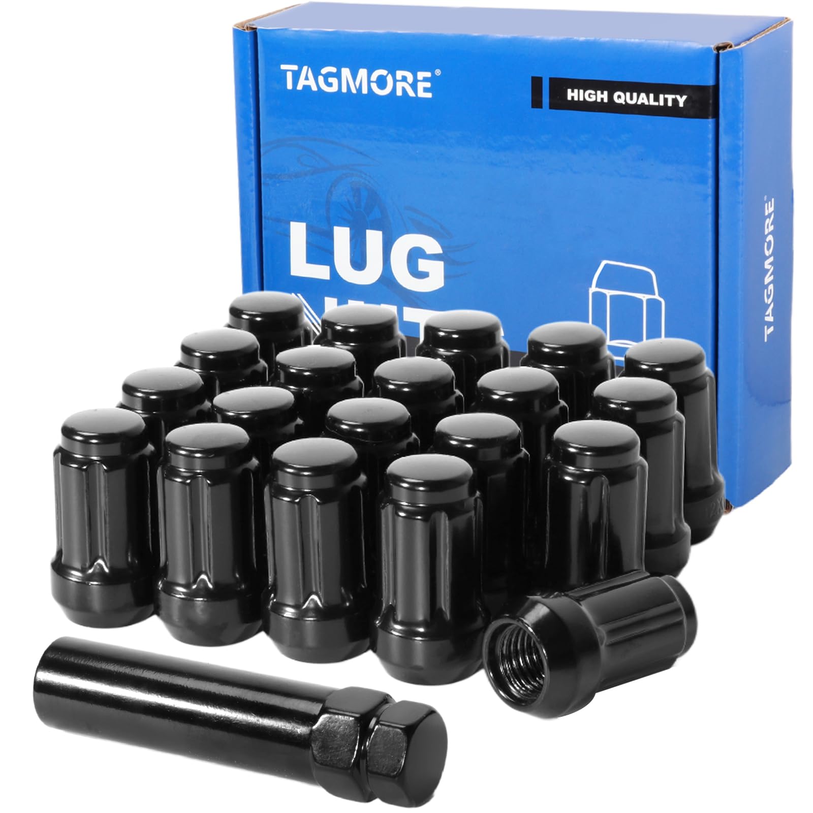Photo 1 of TAGMORE 20pcs M12x1.5 Spline Lug Nuts - Compatible with 1998-2022 Honda Accord/CRV, 1983-2020 Toyota Camry, 1996-2013 RAV4, One-Piece Design Factory Wheel Lug Nut Set with Socket Key (Black)