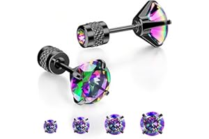 MHWTTY Hypoallergenic Cartilage Earrings for Women Men, 1 Pairs Titanium Stud for Women Gold Silver Black 20G Post & Screw Back with Cubic Zirconia 3 4 5 6 7 mm Piercing Jewelry