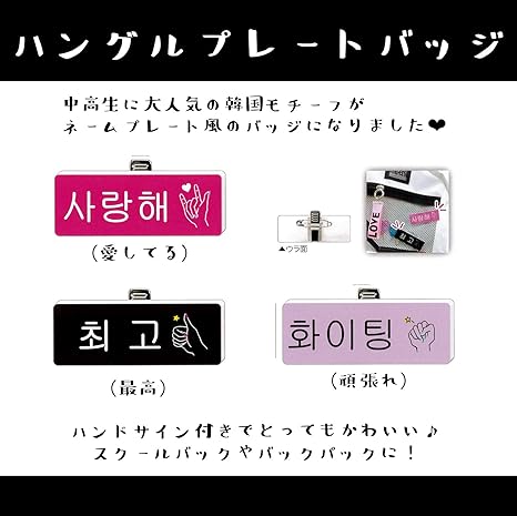Amazon ハングルプレートバッジ3種セット 愛してる 最高 頑張れ バッジ おもちゃ