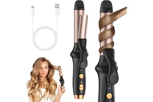 LNSTN Cordless Curling Iron Mini Curling Iron, USB Rechargeable 4000 mAh 3 Temp Setting Travel Portable Hair Curler with 200 Million Negative Ion Cordless Hair Curler Designed with Modern