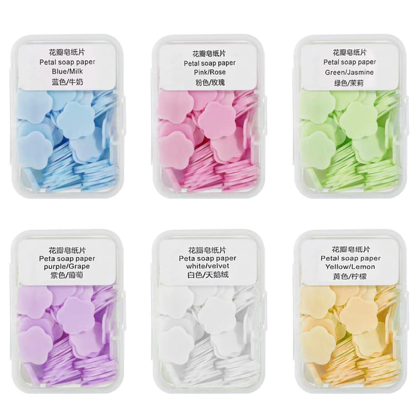 6 Boxes Portable Disposable Soap Paper Mini Scented Slice Sheets with Storage Box Mini Cute Hand Washing Bath Scented Paper Soap for Travel Camping Hiking Outdoor Hand Toiletry Bath Use travel soap