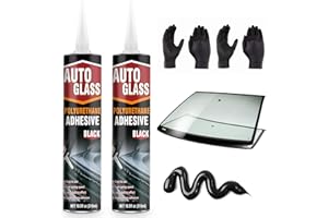 ERIGATHE Polyurethane Windshield Sealant, Black Windshield Adhesive - High Viscosity, Fast Curing for Car Windshield/Back Glass Installation & Repair with Gloves, Applicator Tip (310ml*2)