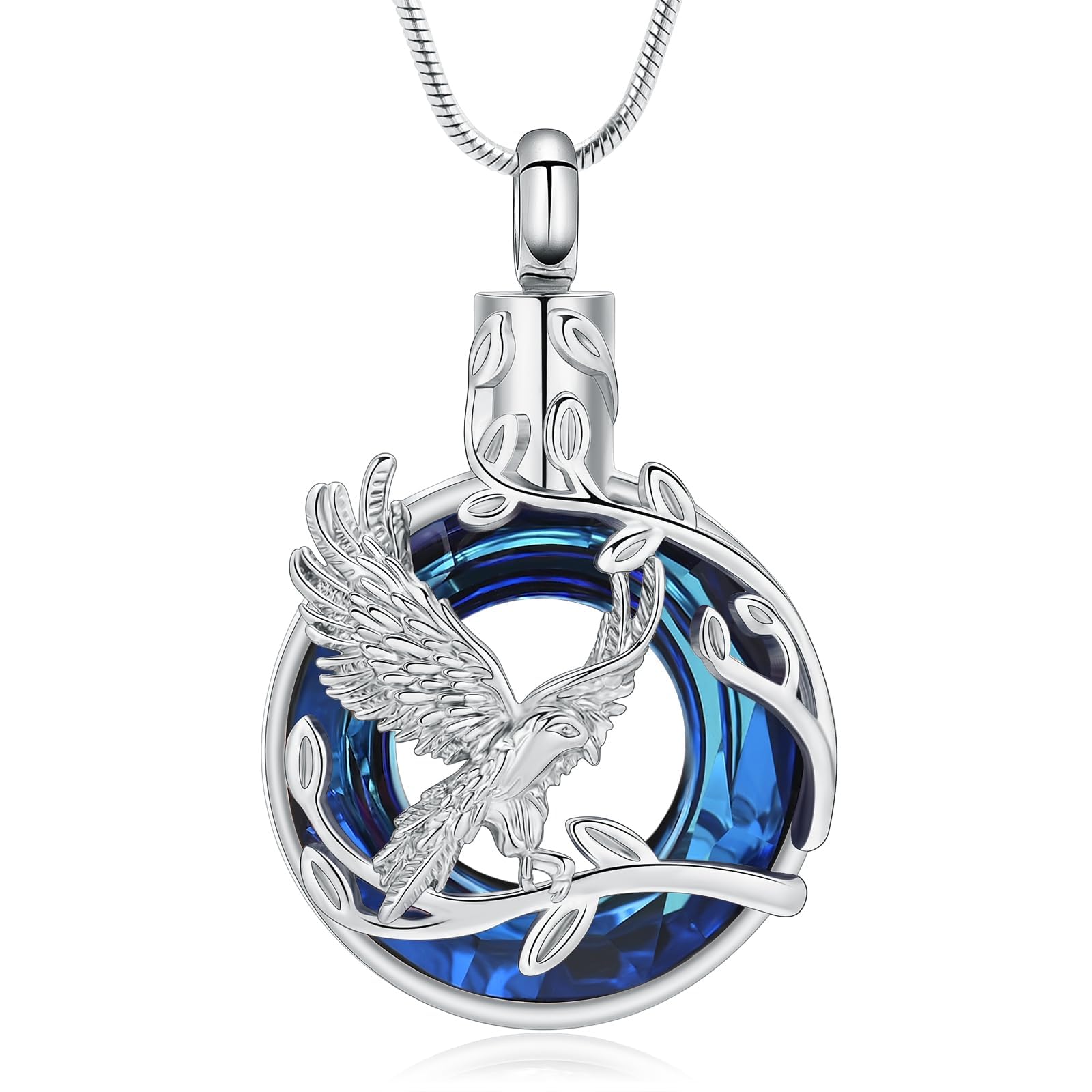 AIWENXI Eagle Urn Necklace for Ashes Circle of Life Ashes Necklace Cremation Jewelry for Women Crystal Memorial Pendant Human Pets Ash Holder Gift