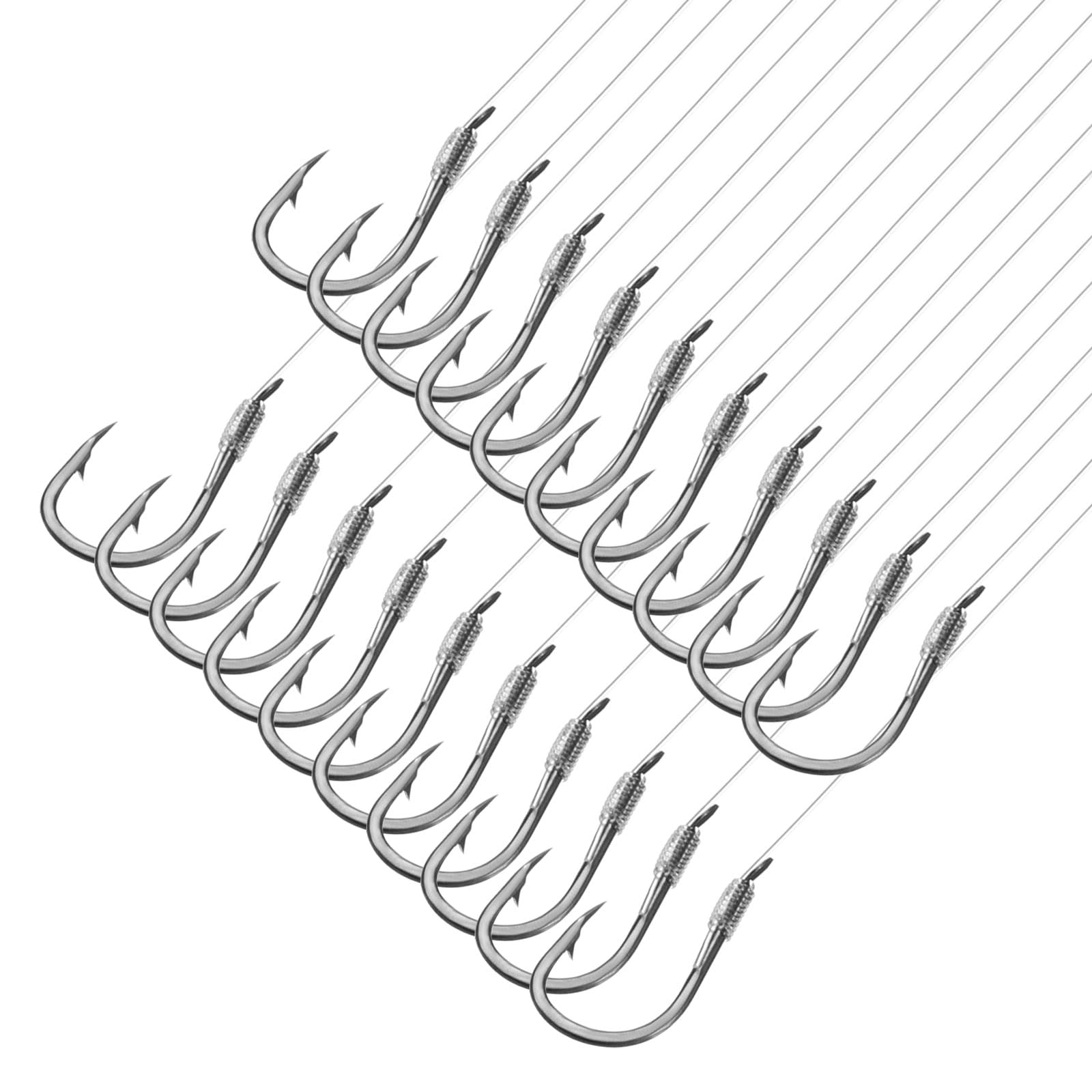 PATIKIL 1# Small Fishing Hooks with 45cm Line, 20Pcs 0.34x0.19 Inch Double Hook Rigs with Barbs Fishing Hook on Nylon Line for Freshwater, Silver Tone