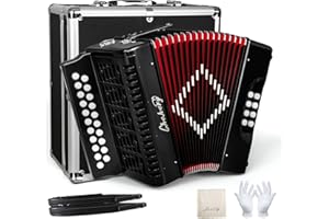 CHEHERY 21 Key 8 Bass Accordion - Professional B/C Tone Push-Pull Diatonic Accordion with Case & Straps for Adults & Beginners (Black)