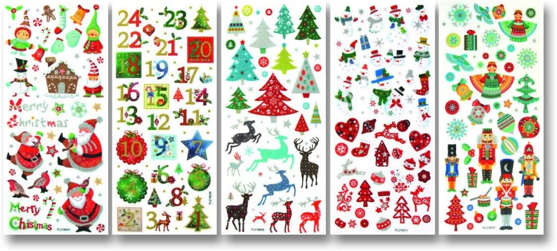 Folia 1412 Glitter Sticker Christmas 10 x 23 cm, 5 sheets, Assorted, Mehrfarbig - Image 3