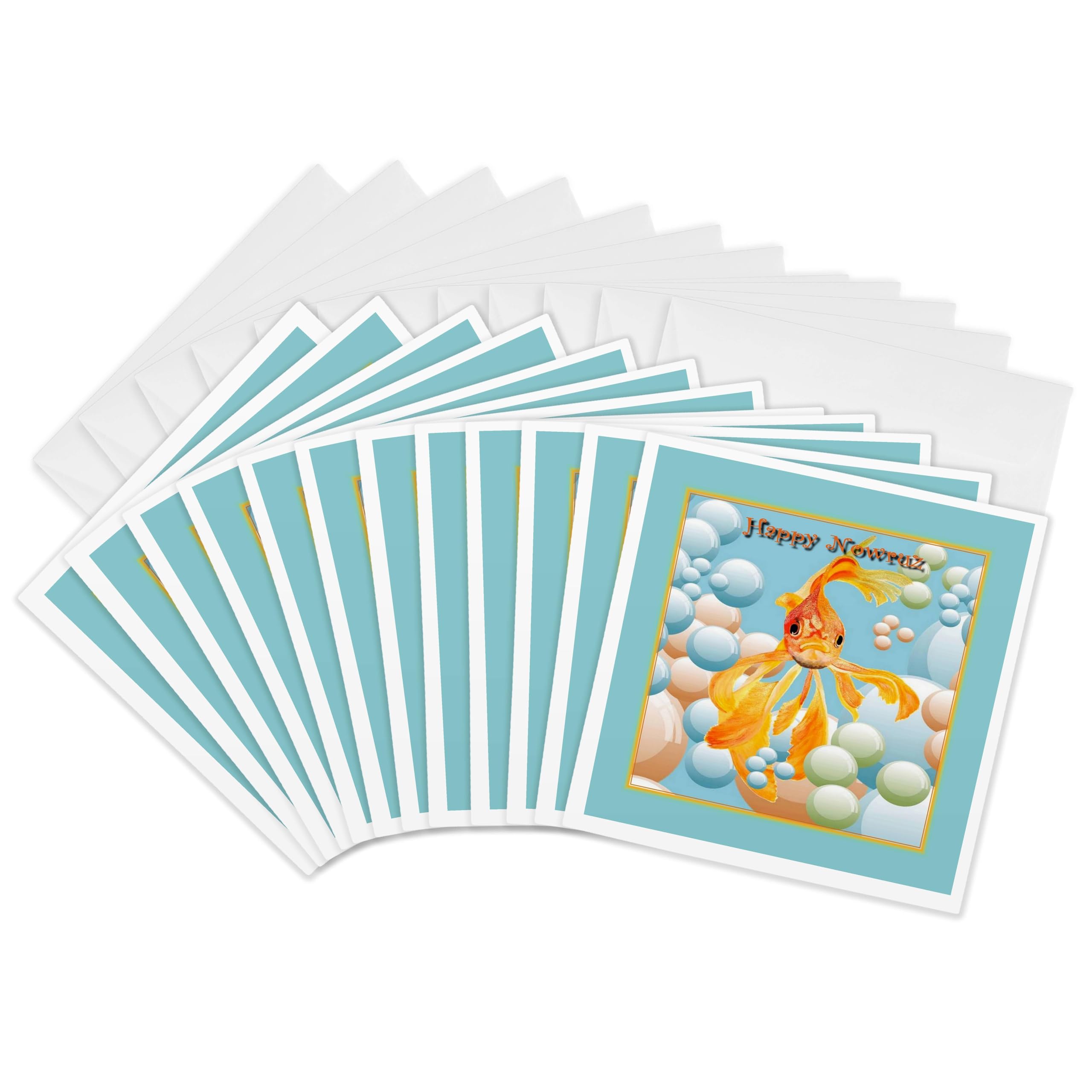 3dRose gc_48482_2 6 x 6-Inch "Happy Nowruz- Nowruz, Iranian New Year, Persian New Year, March, March 21, Goldfish, Fantail" Greeting Card (Pack of 12)