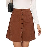 Bbkkuck Women's Button Down Corduroy Skirts High Waist A-line Pleated Short Mini Skirt with Pockets