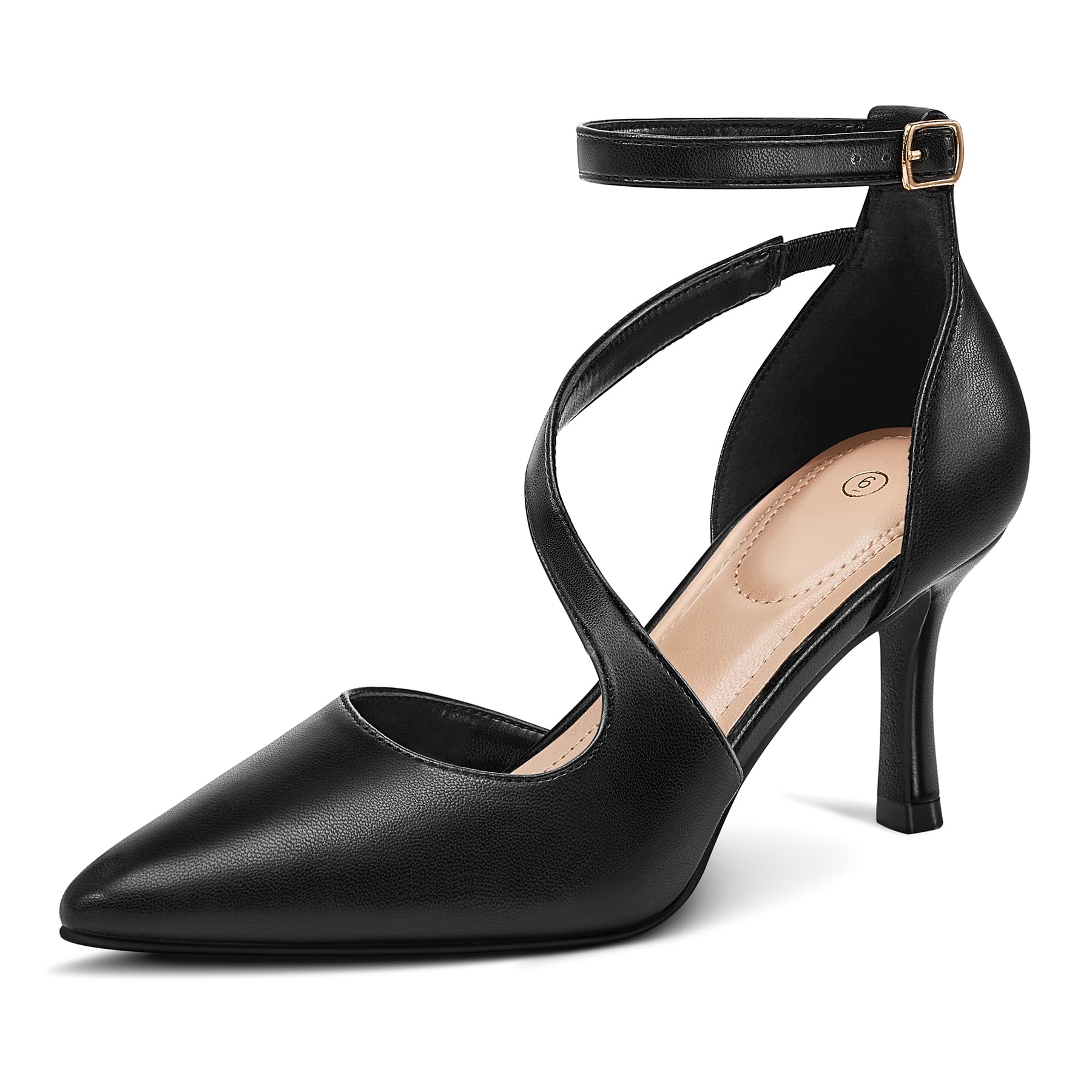 Photo 1 of mysoft Women's Pumps Pointed Toe Stiletto Ankle Strap Closed Toe Low Heel Wedding Party Dress Shoes