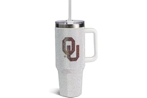 The Memory Company Officially Licensed NCAA 40oz White Rhinestone Tumbler - Stainless Steel Double Wall Vacuum Insulated Water Bottle, BPA-Free, Lid & Straw, Sparkling Team Spirit Drinkware