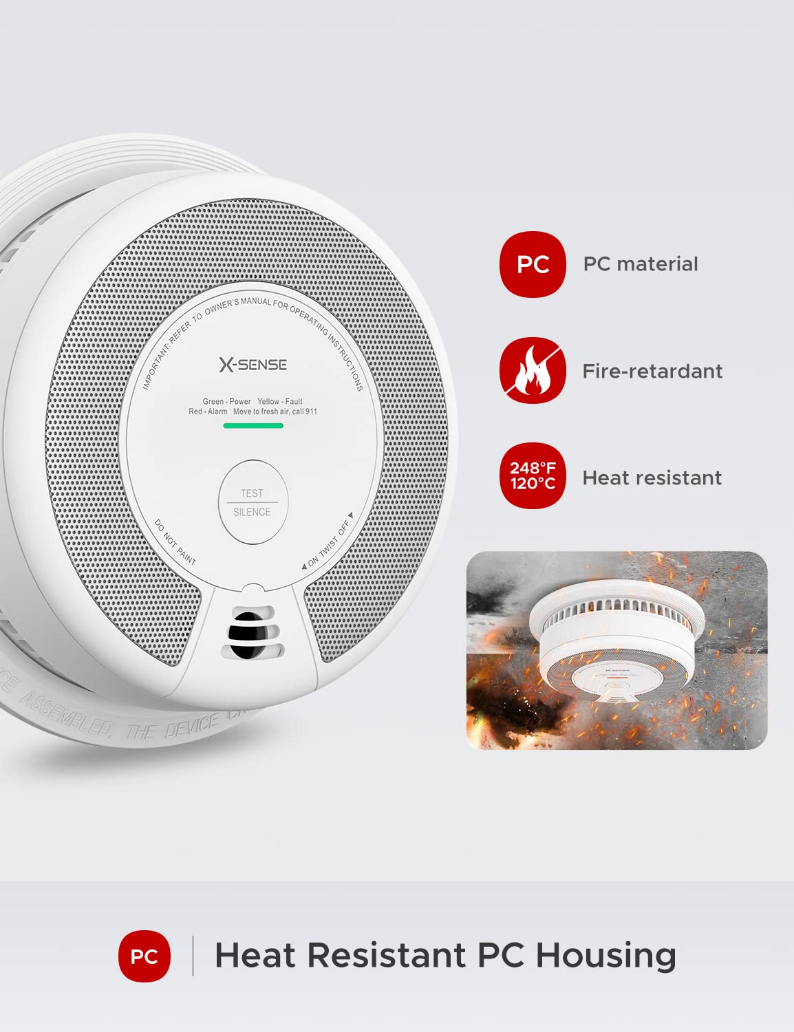 X-Sense 2-in-1 Smoke and Carbon Monoxide Detector Alarm (Not Hardwired), 10-Year Battery-Operated Dual Sensor Fire & CO Alarm, Compliant with UL 217 & UL 2034 Standards, SC06, Pack of 3