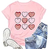 NEWKA Valentines Shirts for Women Funny Hearts T-Shirt Happy Valentine's Day Tee Tops