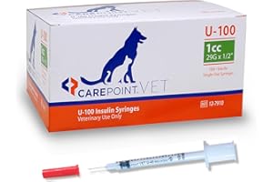 Carepoint Vet U-100 Pet Insulin Syringes, 29G x 1/2" 1cc, Comfortable Injection, Bold Permanent Markings for Accurate Dosage, Disposable, Box of 100