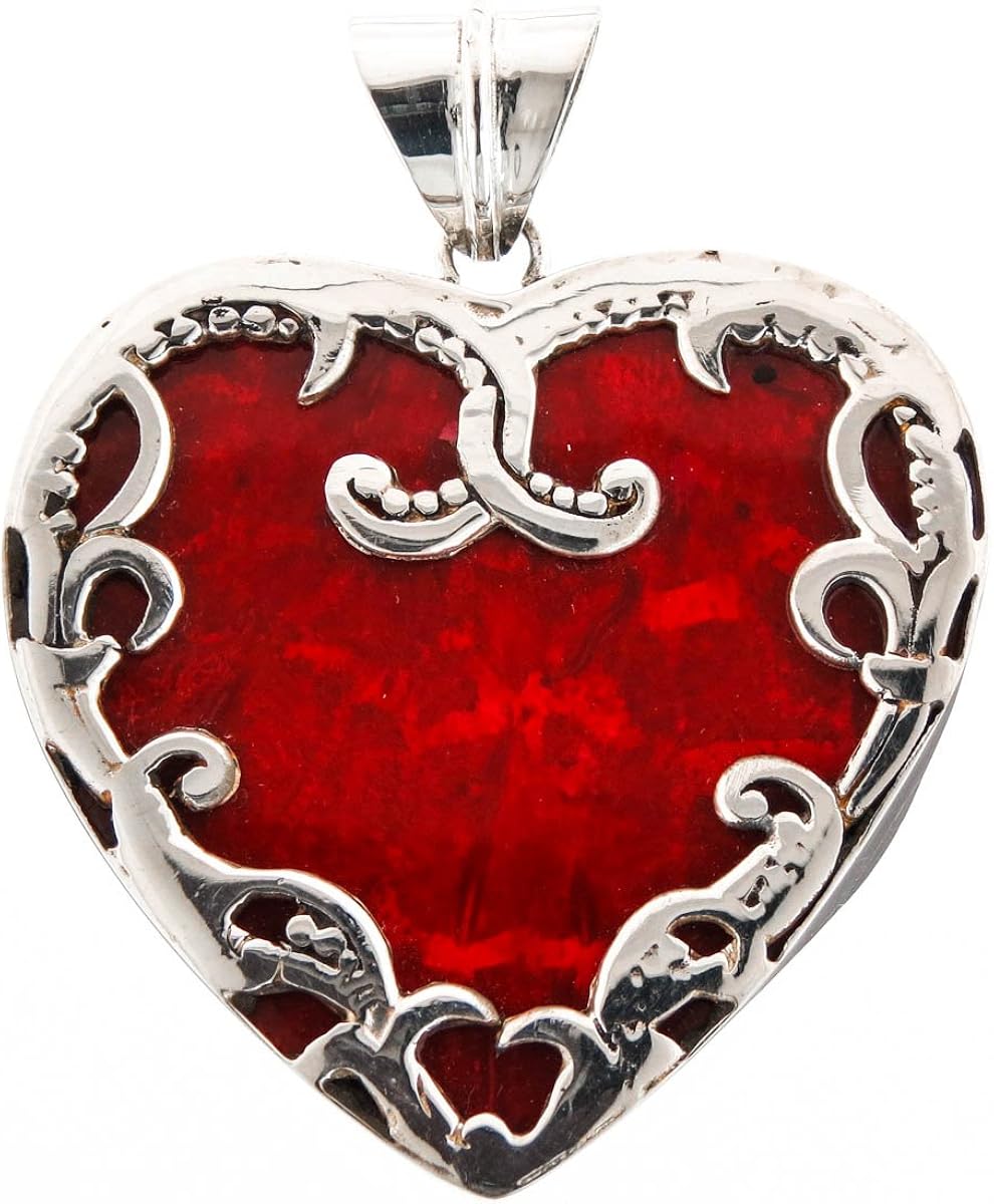 Red Sponge Coral Heart Filigree Scrollwork 925 Sterling