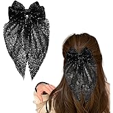 Black Sequin Hair Bow Glitter Hair Bows for Women Large Bowknot Hair Clip Bow Alligator Hair Clips Hair Bow Barrettes for Women Girls Sparkly Bow Hair Clip Glitter Hair Accessories