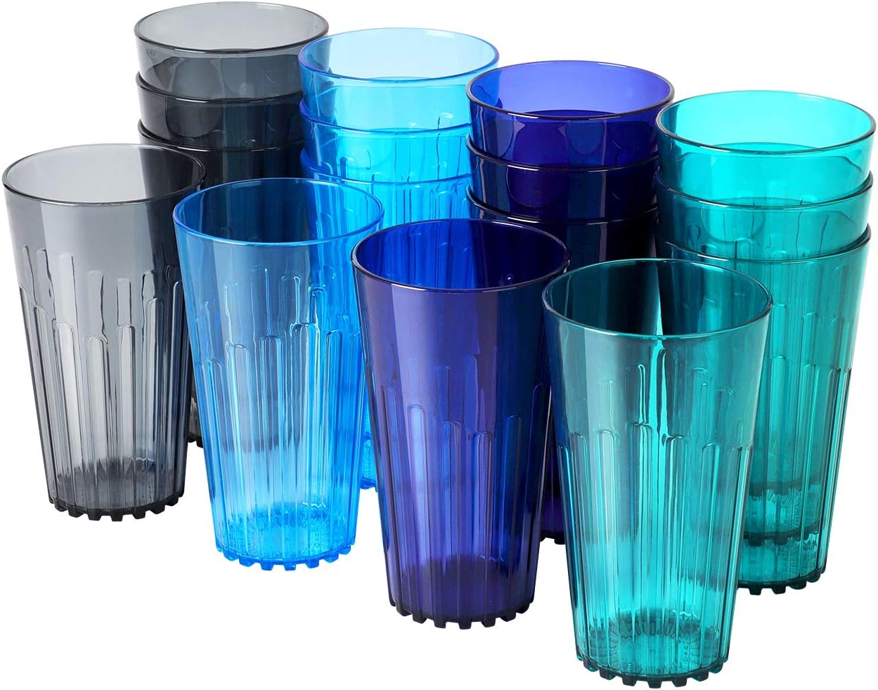 Syntus 16 Pcs Plastic Tumblers, Set of 19 Ounce Break-Resistant Premium Drinking Glasses Restaurant-Quality Beverage Water Cup Sets in 4 Coastal Colors
