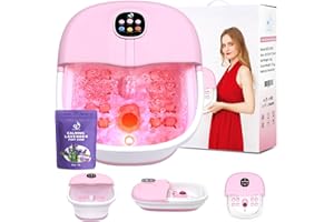 FUTURECARE Foot Spa Bath Massager with Heat Bubbles and Vibration Massage and Jets, 16OZ Calming Lavender Foot Soak Epsom Salt, Collapsible Foot Bath Bucket with Infrared Relieve Stress & Remote Control - Pink