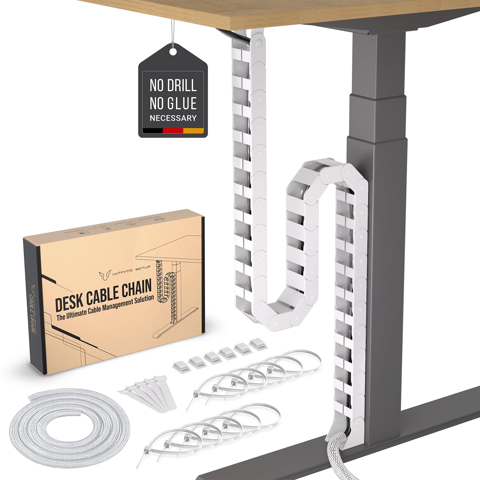 Photo 1 of Under Desk Cable Management vertebrae – Perfect for sit Stand Desk Cable Management - Wire Management - Adjustable Length - Flexible Cable Spine - Chain Raceway Cable Management (White)