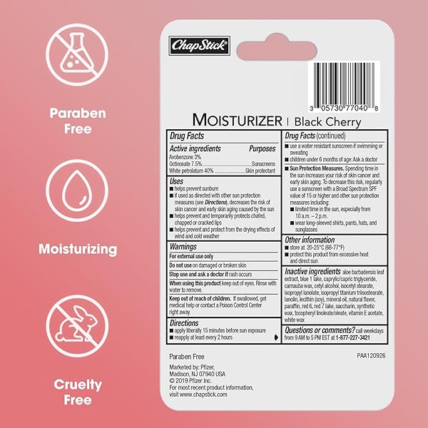 CHAPSTICK MOISTURIZER 2-IN-1 LIPCARE SPF 15, BLACK CHERRY, 3-PACK – SUNSCREEN LIP BALM WITH ALOE VERA AND VITAMIN E, 0.15 OZ EA