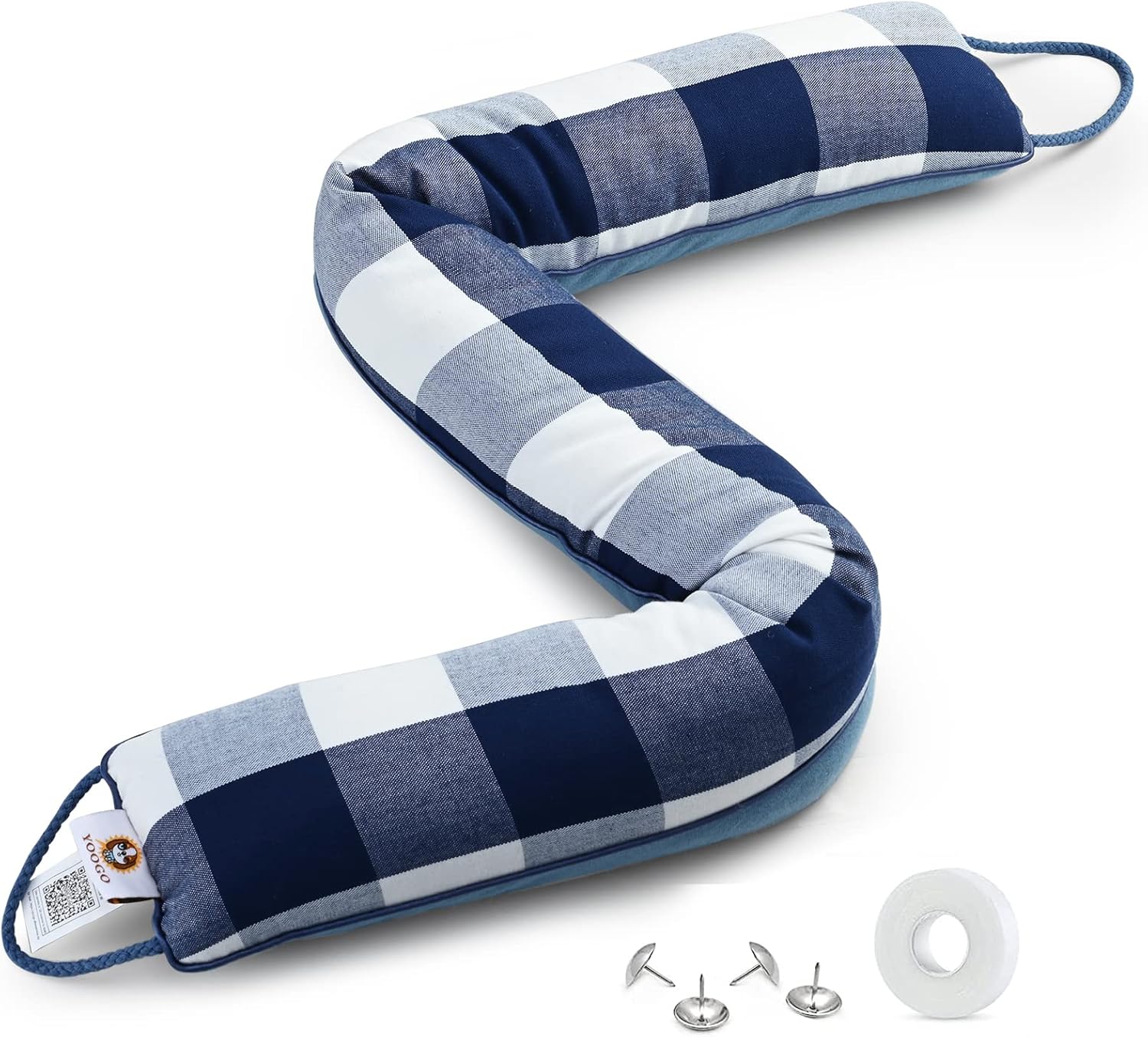 Draft Stoppers - YOOGO Under Door Draft Blocker 36 Inches, Bottom Door Noise Reducer Draft Blocker with Hanging Loops Stop Cold Weather Seal, Machine Washable with Storage Bag (36‘’ Blue and White Plaid)